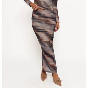 PETAL & PUP Zallocco Ruched Mesh Maxi Skirt Ombre Stripe Women Size Small Summer